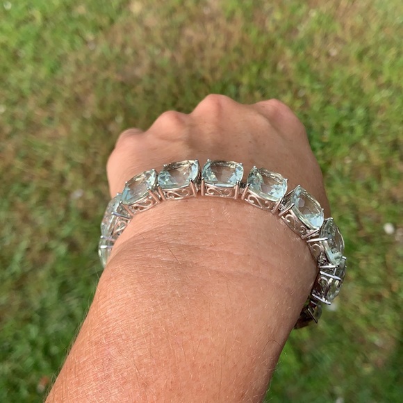 Paul Deasy Sterling Silver Cushion Cut Prasiolite Huge Tennis Bracelet - Picture 7 of 17